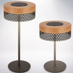 Akku-Tischleuchte Booha, braun, Metall, IP44, dimmbar