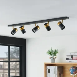 Arcchio Deckenstrahler Evaro, schwarz/gold, 5-flg., GU10