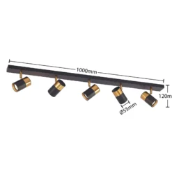 Arcchio Deckenstrahler Evaro, schwarz/gold, 5-flg., GU10