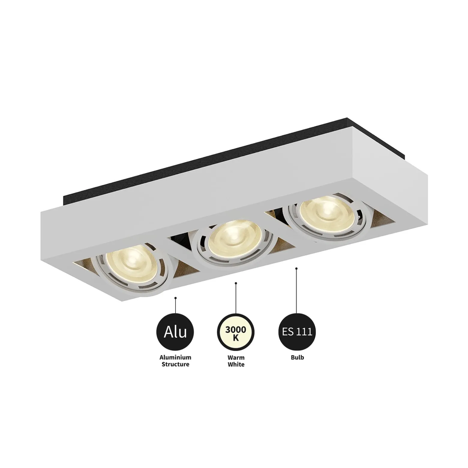 Arcchio Deckenstrahler Ronka, 50 cm, 3-flammig, weiß, GU10