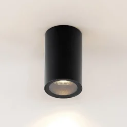 Arcchio Downlight Olivir, schwarz, Metall, Ø 6cm, GU10, IP44