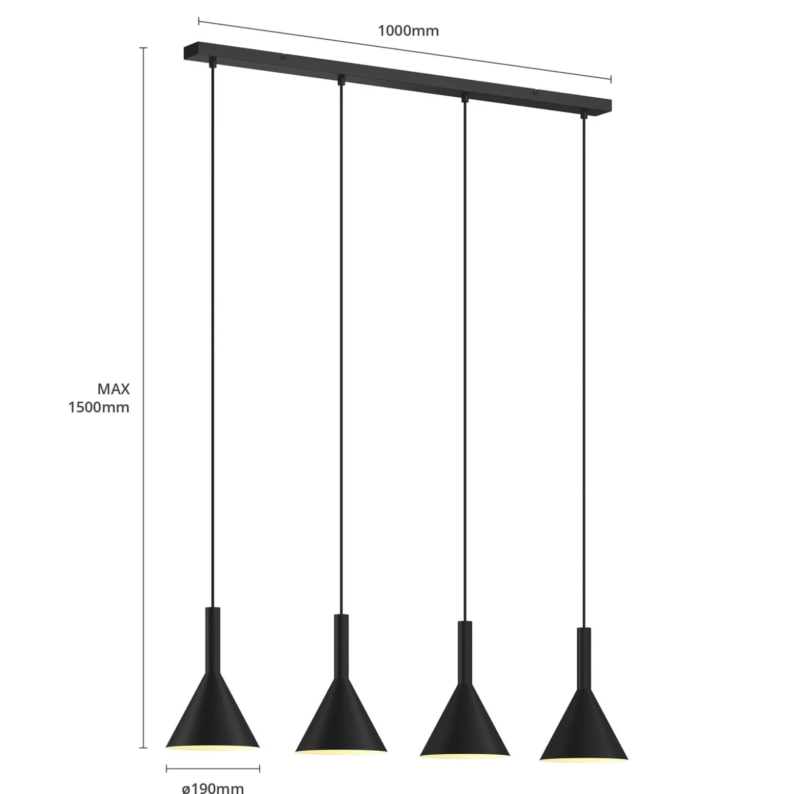 Arcchio Hängelampe Tadej, 4-flg., schwarz-weiß, Metall, E27