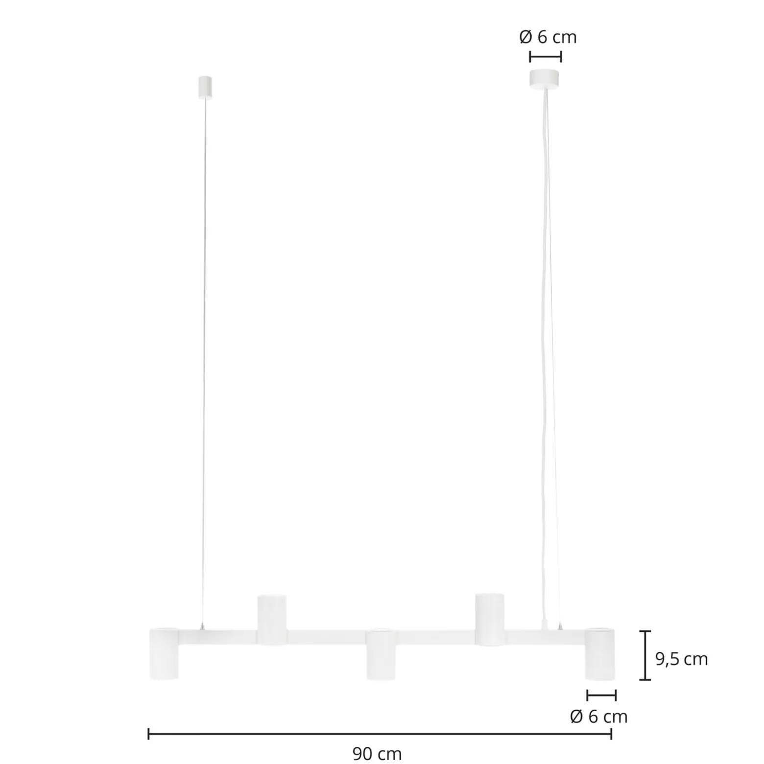 Arcchio Hängeleuchte Brinja, weiß, Länge 90 cm, 5-flg., GU10