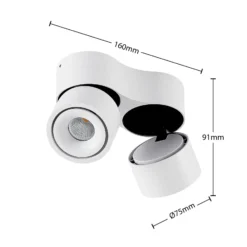 Arcchio LED-Deckenstrahler Rotari, weiß, 2-flg., 1362lm