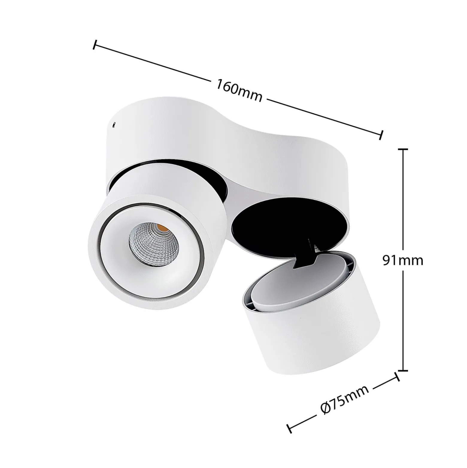 Arcchio LED-Deckenstrahler Rotari, weiß, 2-flg., 1362lm