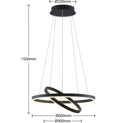 Arcchio LED-Hängeleuchte Albiona, schwarz, 2 Ringe, Ø 60 cm