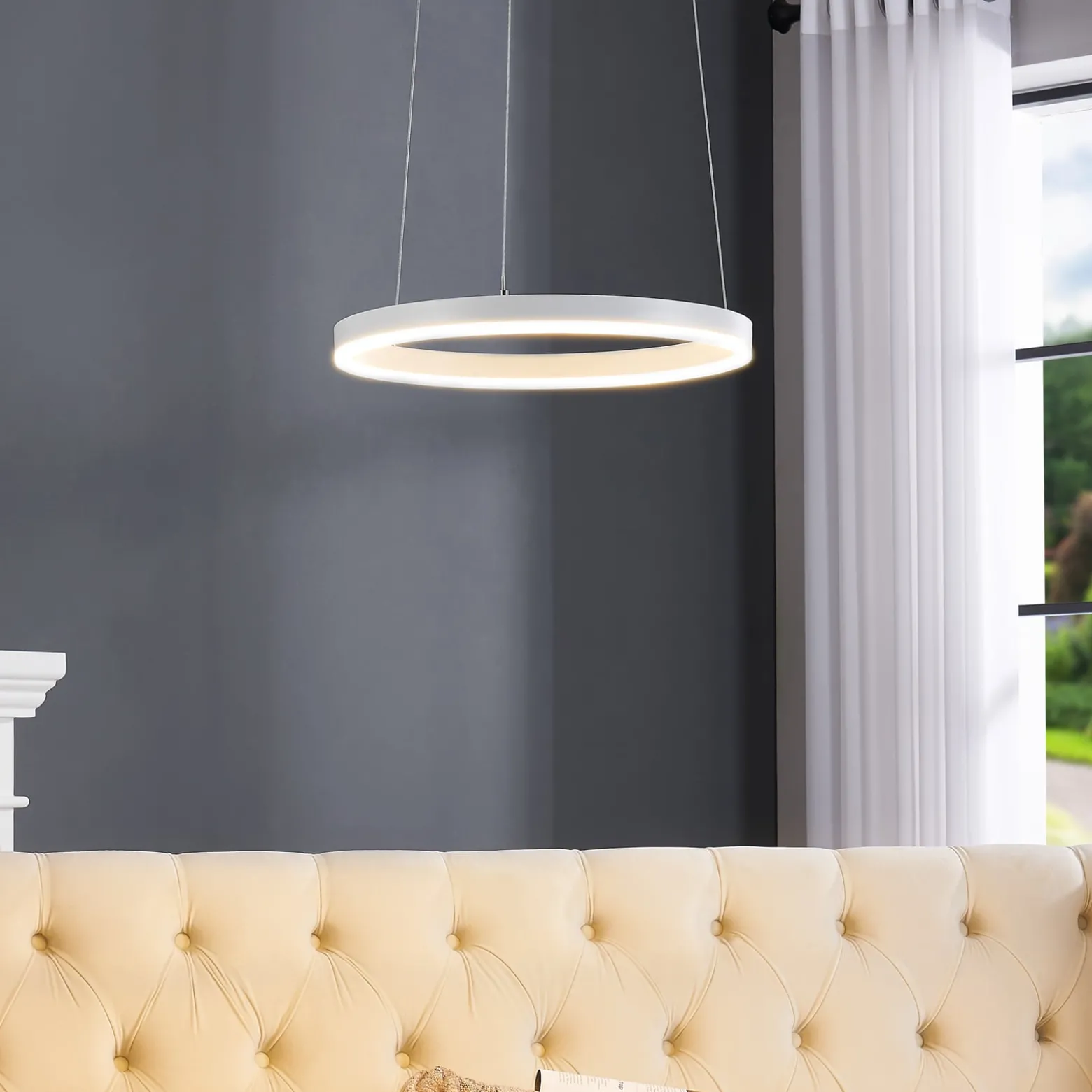 Arcchio LED-Hängeleuchte Albiona, weiß, 1 Ring, Ø 40 cm
