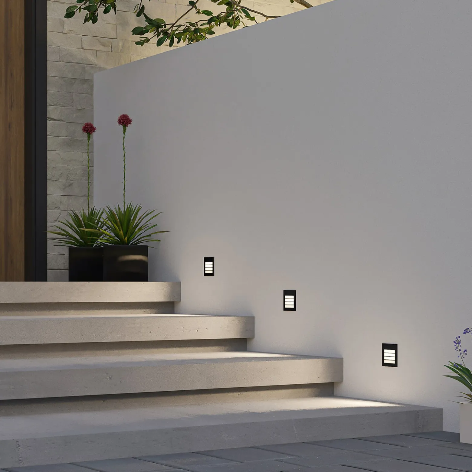 Arcchio LED-Wandeinbaulampe Zamo, Raster, schwarz, IP65