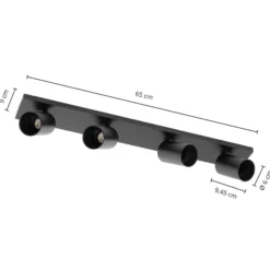 Arcchio Strahler Brinja, schwarz, 65 cm lang, Ø 7 cm, 4-flg.