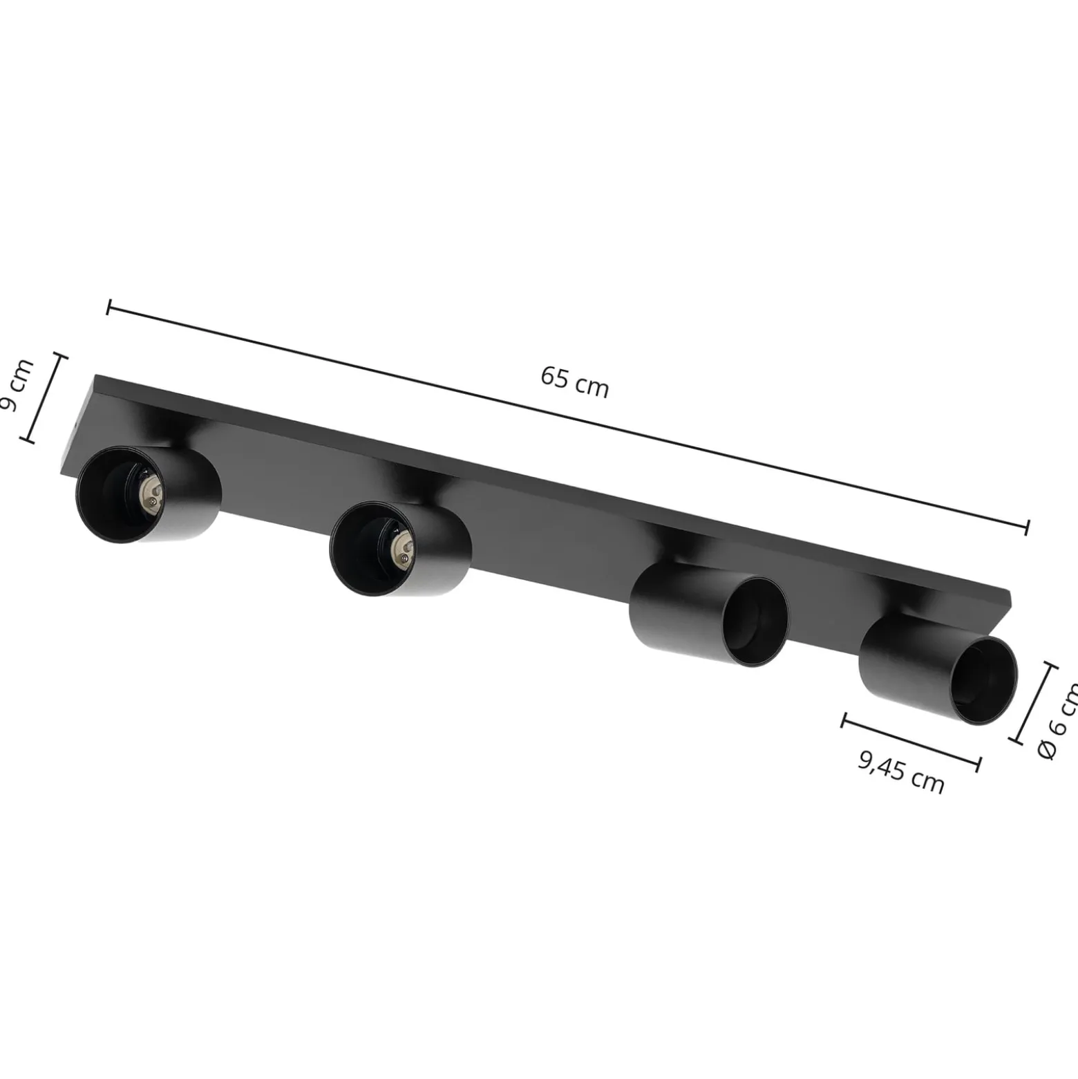 Arcchio Strahler Brinja, schwarz, 65 cm lang, Ø 7 cm, 4-flg.