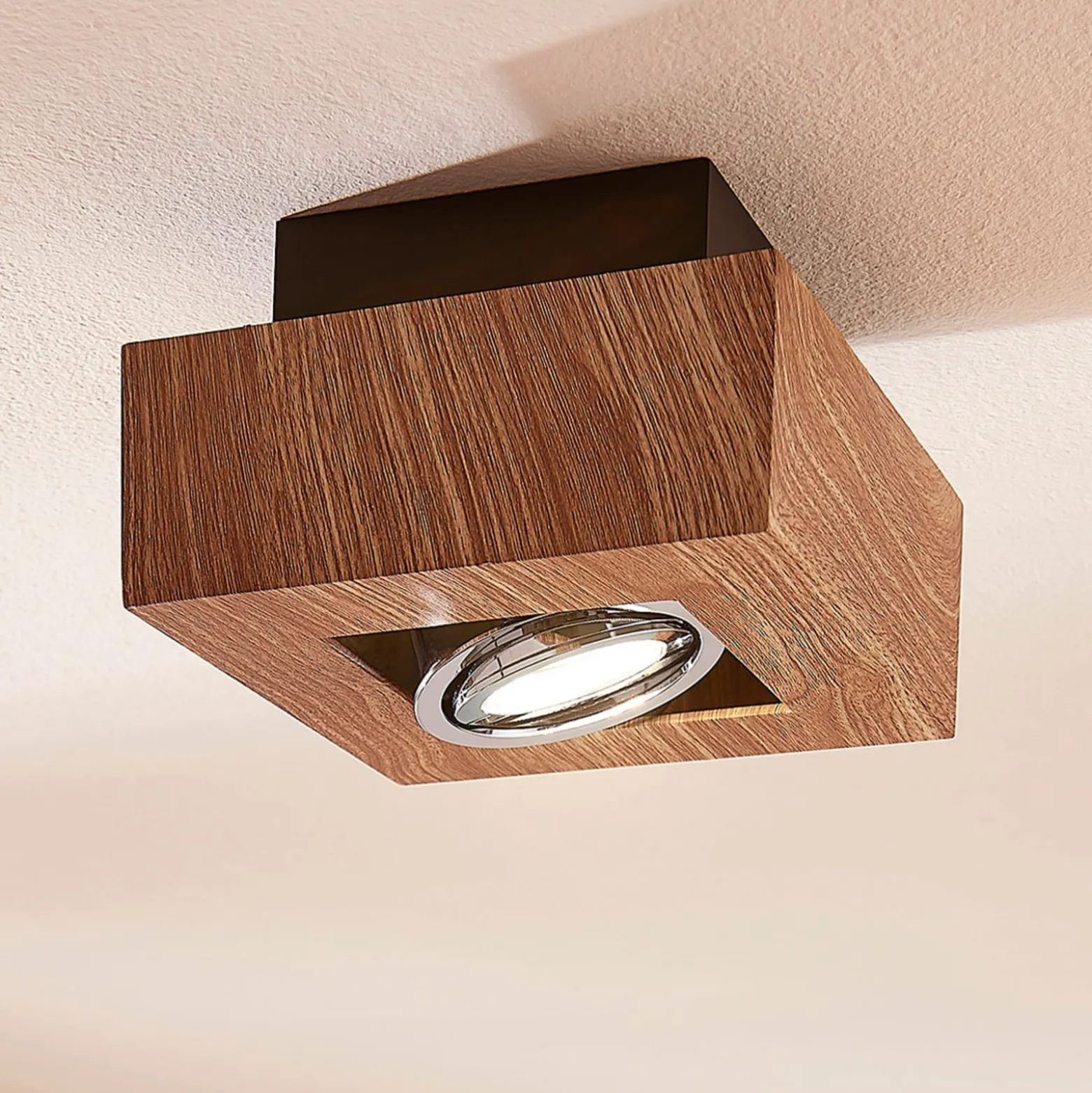 Arcchio Strahler Vince, 14 x 14 cm, holzfarben, Metall, GU10