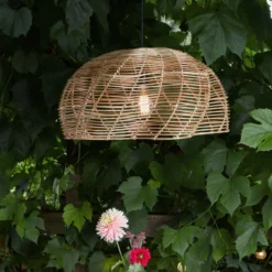 Außenhängeleuchte Mayla, Rattan natur, Ø 53 cm, Stecker IP44