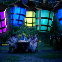 Außen-Lichterkette Lampion, 20 LED-Laternen bunt