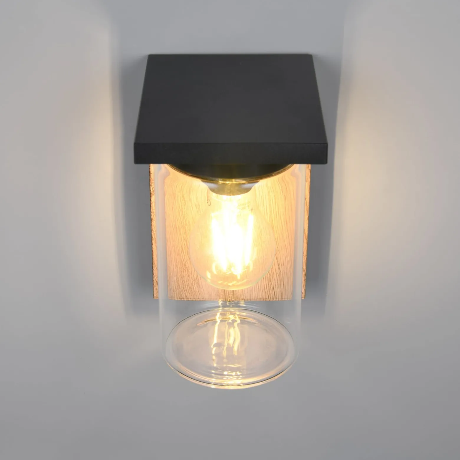 Außenwandlampe ARDILA, Holzoptik Höhe 19 cm Metall/Glas IP44