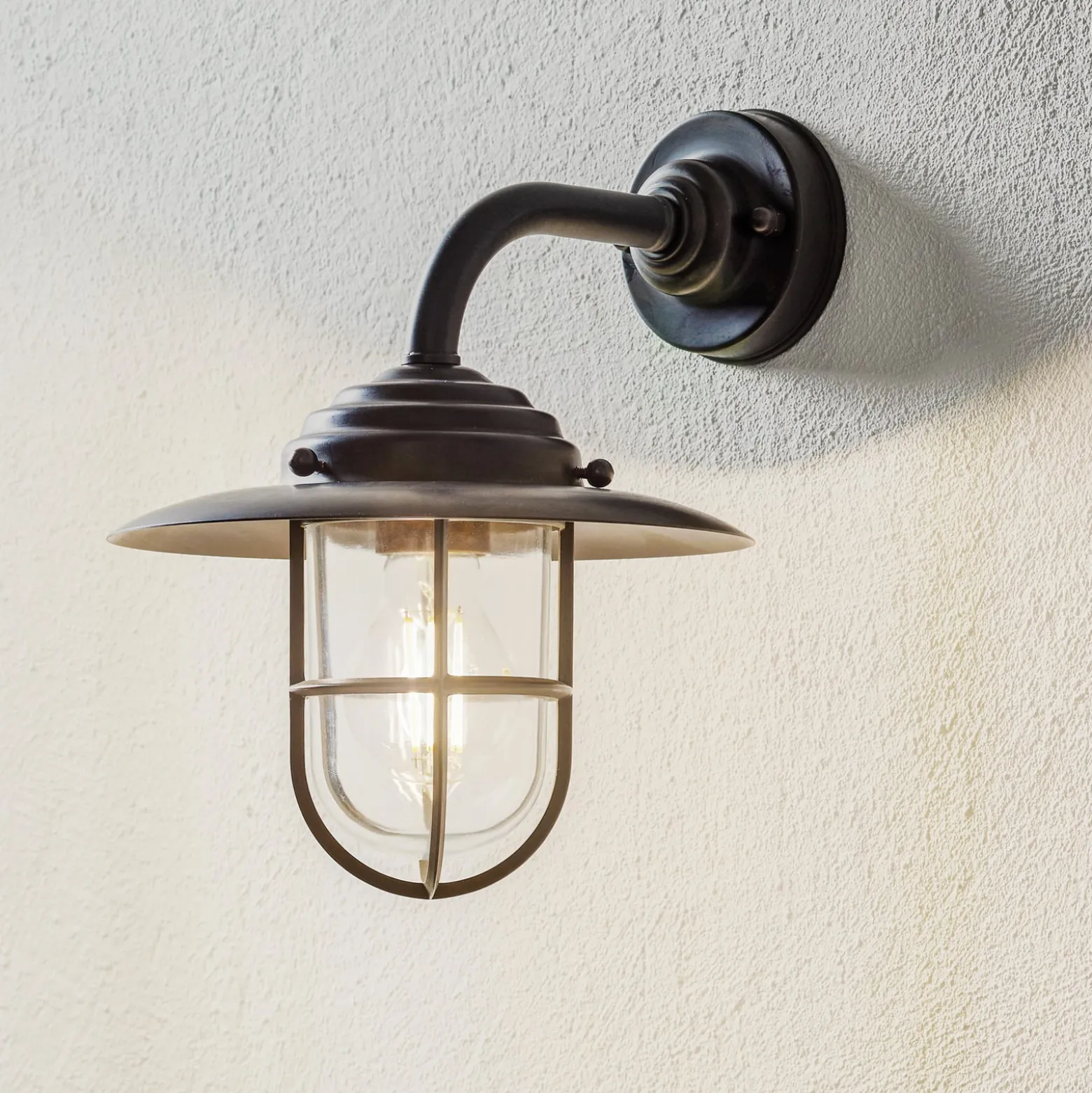 Außenwandlampe Chalet Gitter Messing brüniert klar