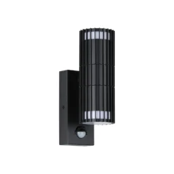 Außenwandlampe Detroit, schwarz, Höhe 22 cm, Sensor, 2-flg.