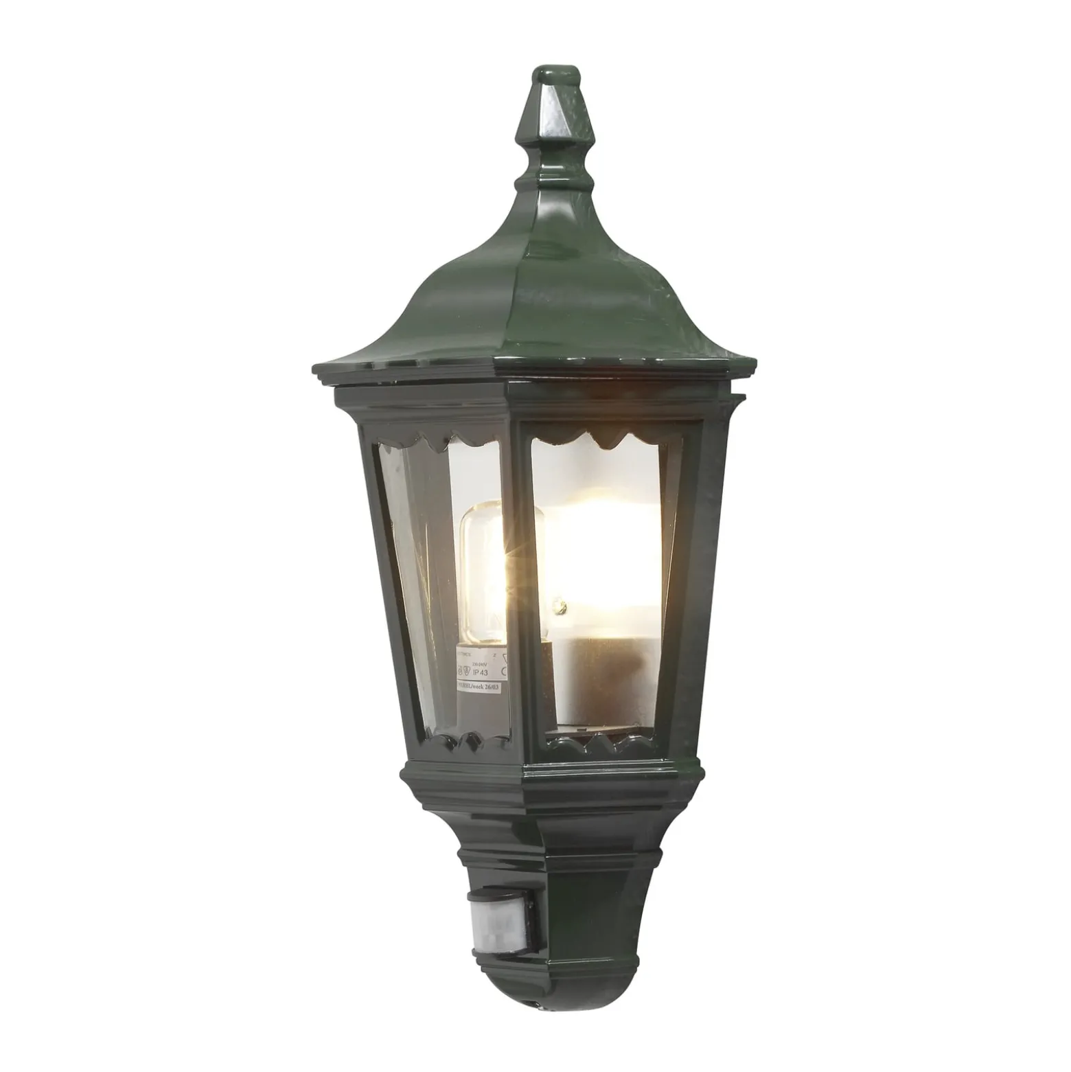 Außenwandlampe Firenze Halbschale, Sensor, grün