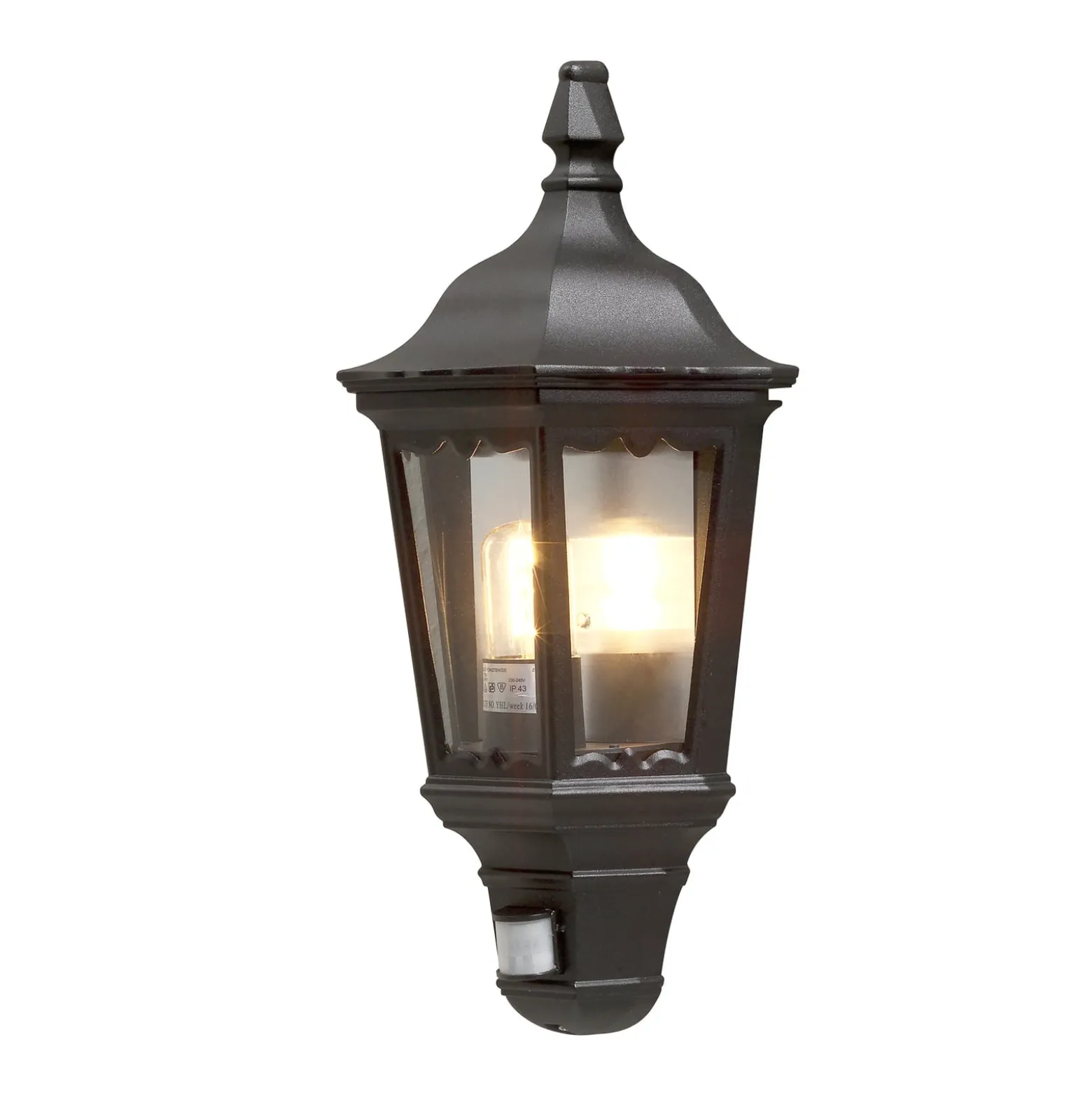 Außenwandlampe Firenze Halbschale, Sensor, schwarz