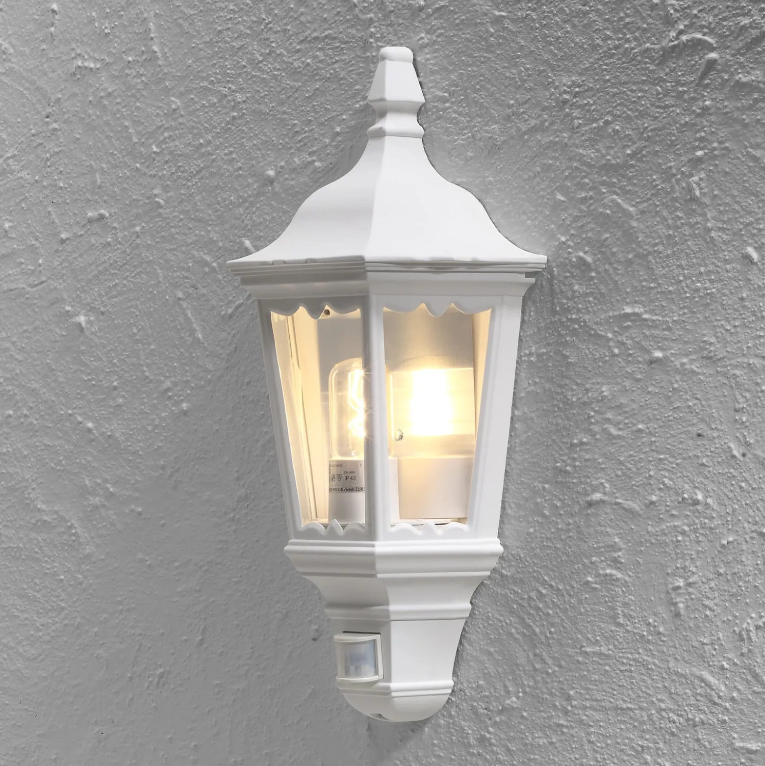 Außenwandlampe Firenze Halbschale, Sensor, weiß