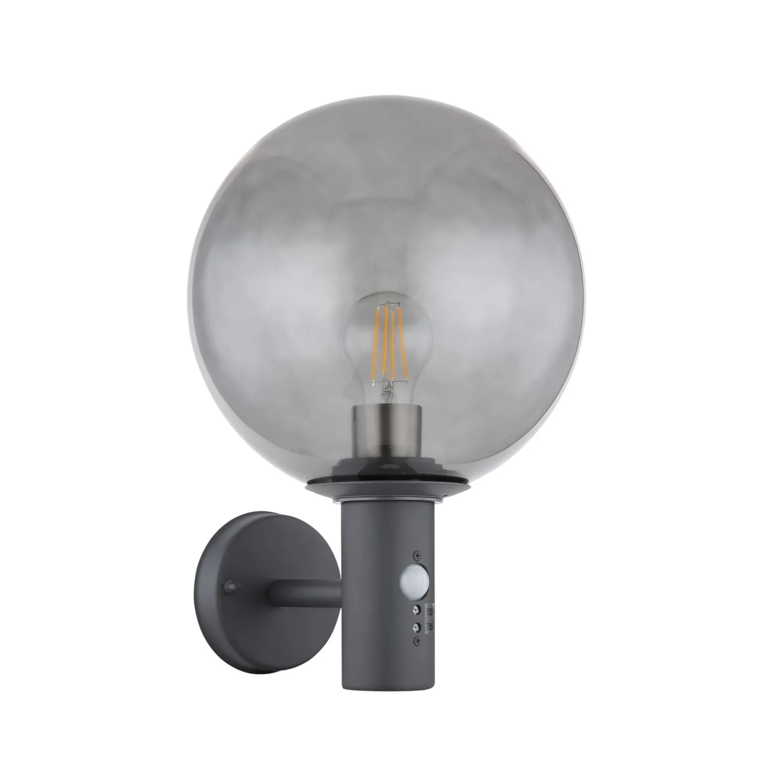 Außenwandlampe Hedwig, anthrazit/rauch, Sensor, IP44, E27