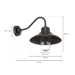 Außenwandlampe Patio, Messing brüniert, gebogen