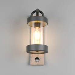 Außenwandlampe Sambesi, Holzoptik, Aludruckguss, Sensor