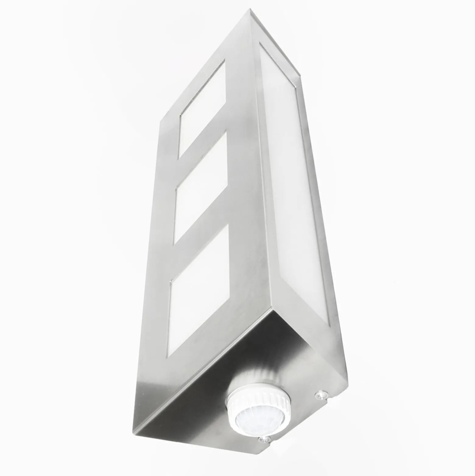 Außenwandlampe Trilo aus Edelstahl mit Sensor
