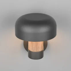 Außenwandleuchte Fraser Sensor, grau/Holzoptik, Alu IP54 E27