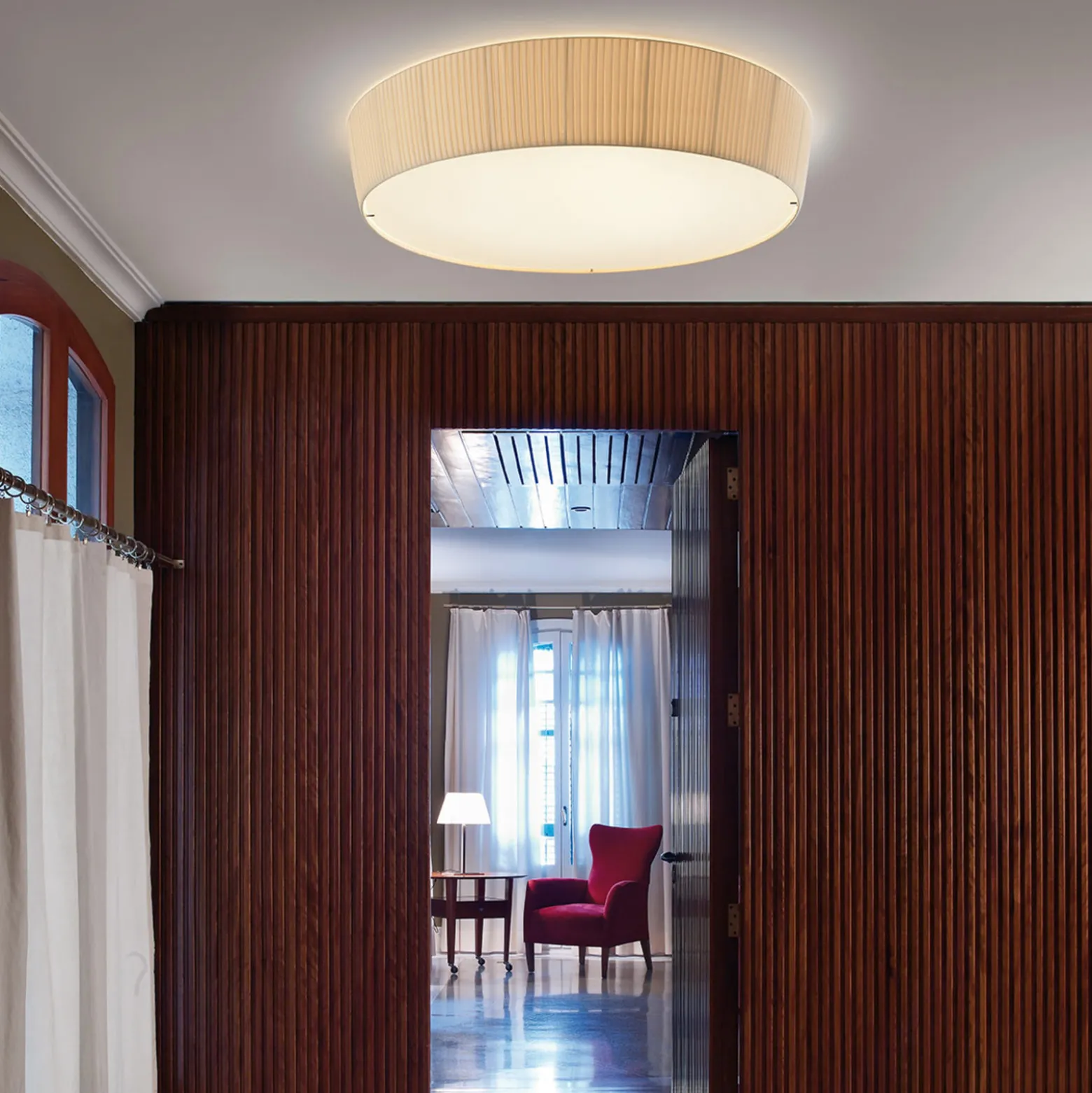 Bover Plafonet 95 - Textil-Deckenlampe, Band creme