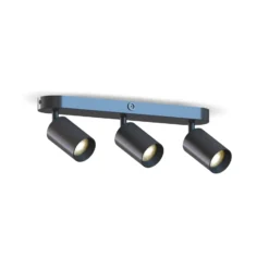 Calex GU10-Deckenspot, schwarz, Länge 37 cm, 3-flg., Metall