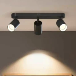 Calex GU10-Deckenspot, schwarz, Länge 37 cm, 3-flg., Metall