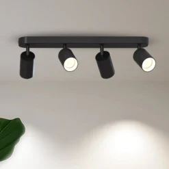 Calex GU10-Deckenspot, schwarz, Länge 49 cm, 4-flg., Metall