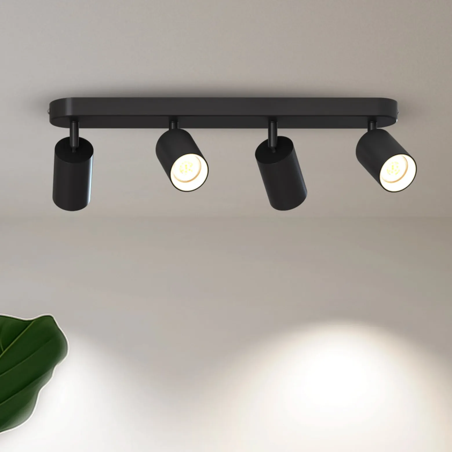 Calex GU10-Deckenspot, schwarz, Länge 49 cm, 4-flg., Metall