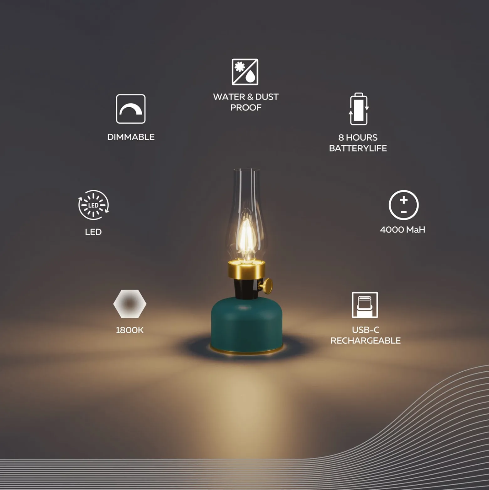 Calex LED-Akku-Tischleuchte Lavinio, grün, Dimmer