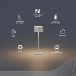 Calex LED-Akku-Tischleuchte Serino, sand, Aluminium, 2.700 K