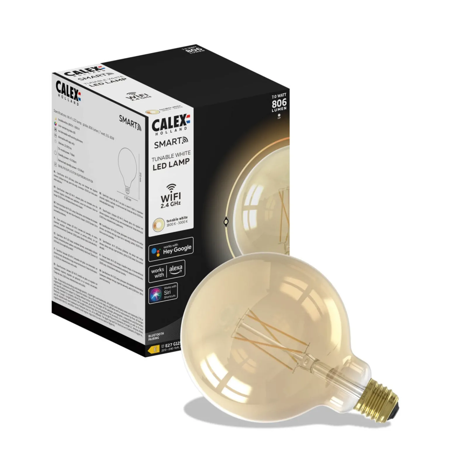 Calex Smart E27 G125 7W LED-Filament 806lm gold