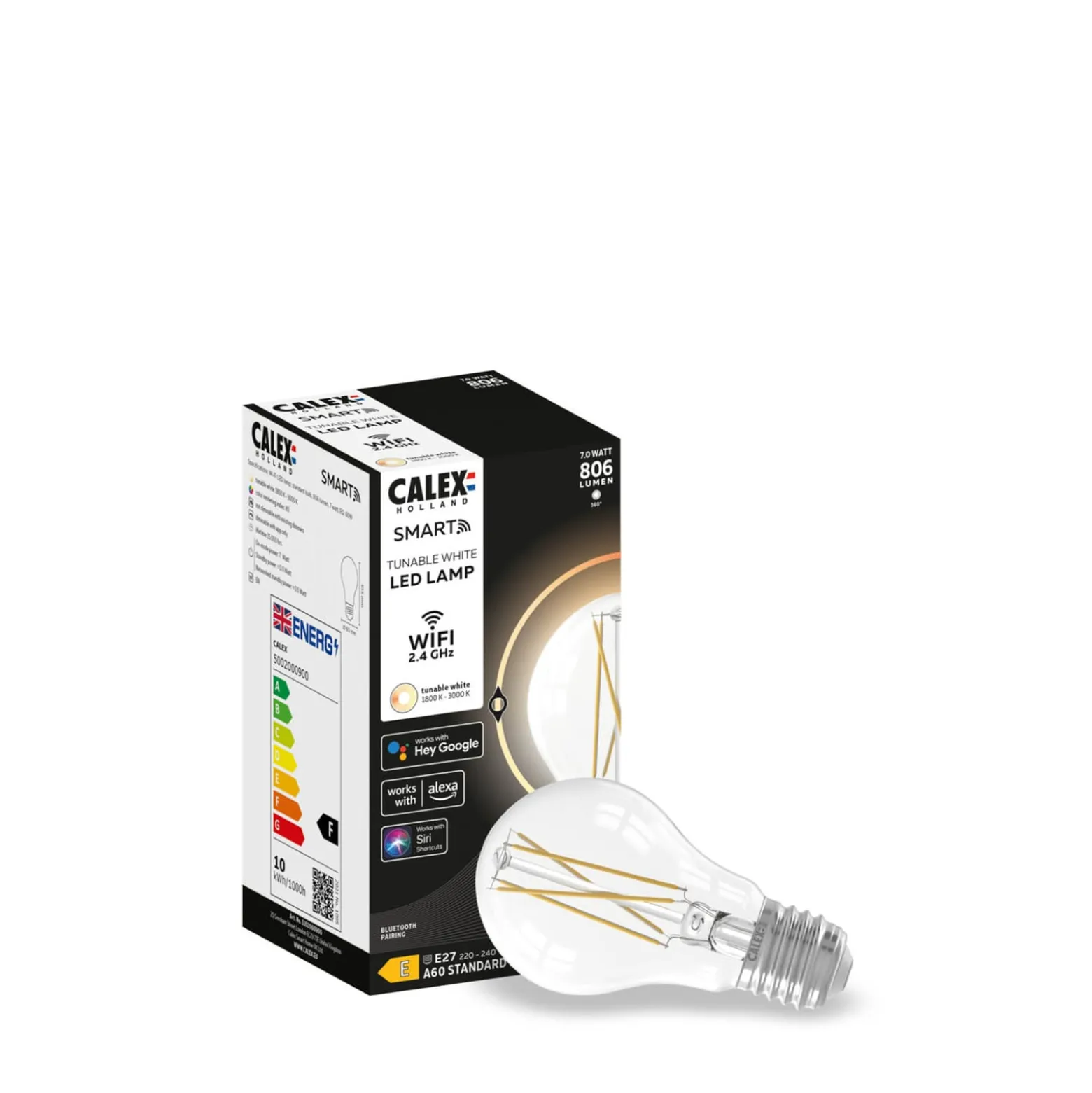 Calex Smart LED-Lampe E27 A60 7W Filament CCT