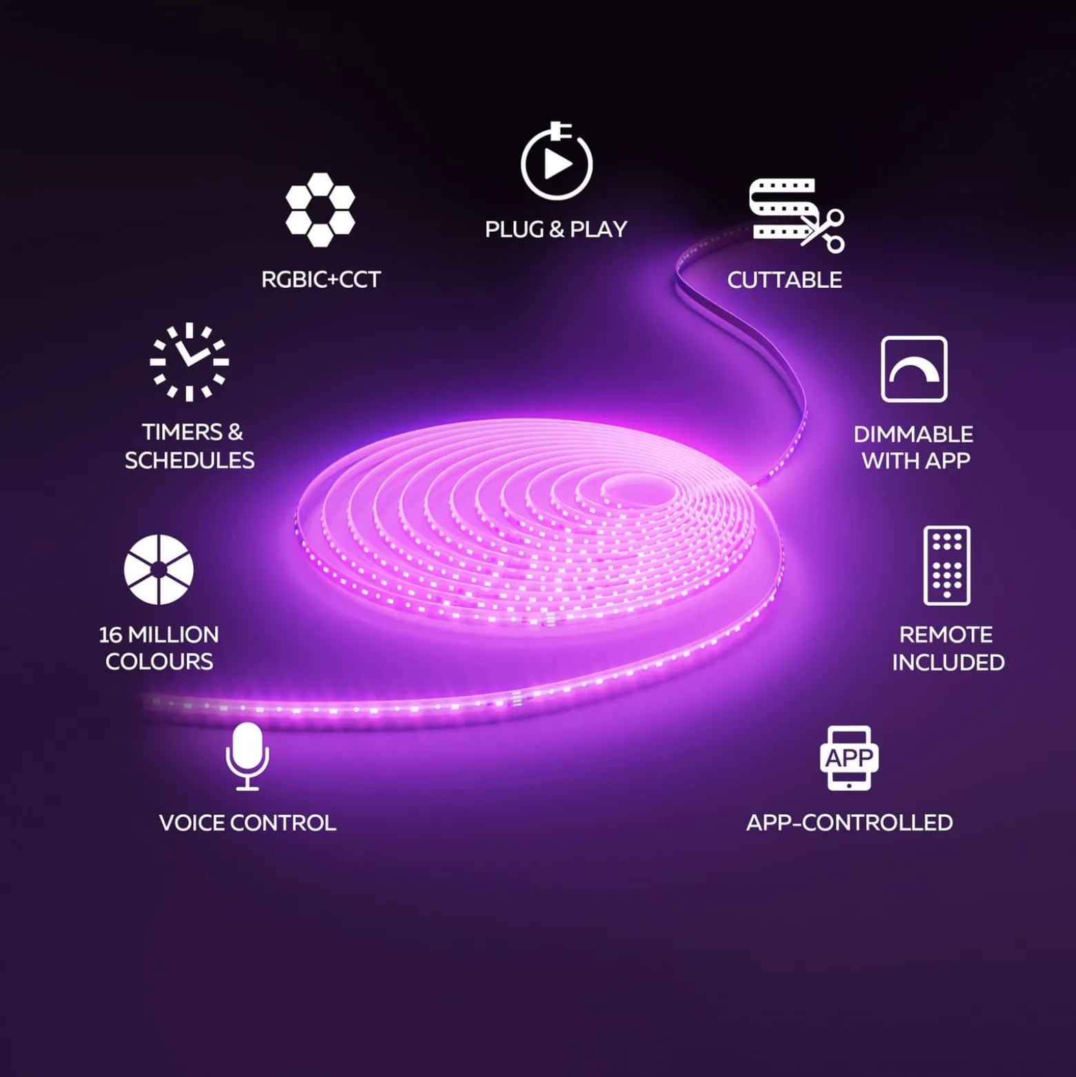 Calex Smart LED-Streifen, Länge 30 m, RGB, CCT Fernbedienung