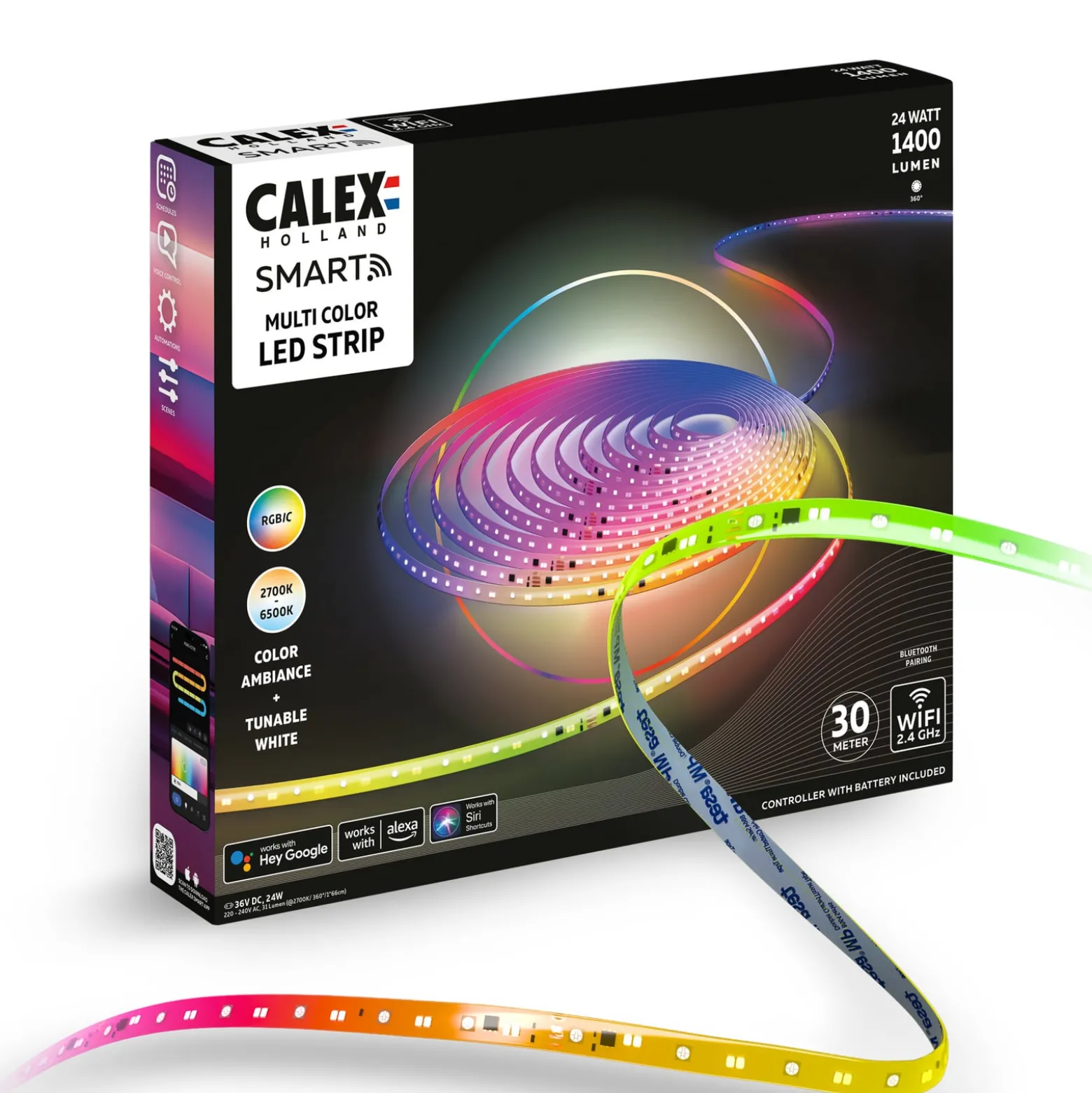Calex Smart LED-Streifen, Länge 30 m, RGB, CCT Fernbedienung