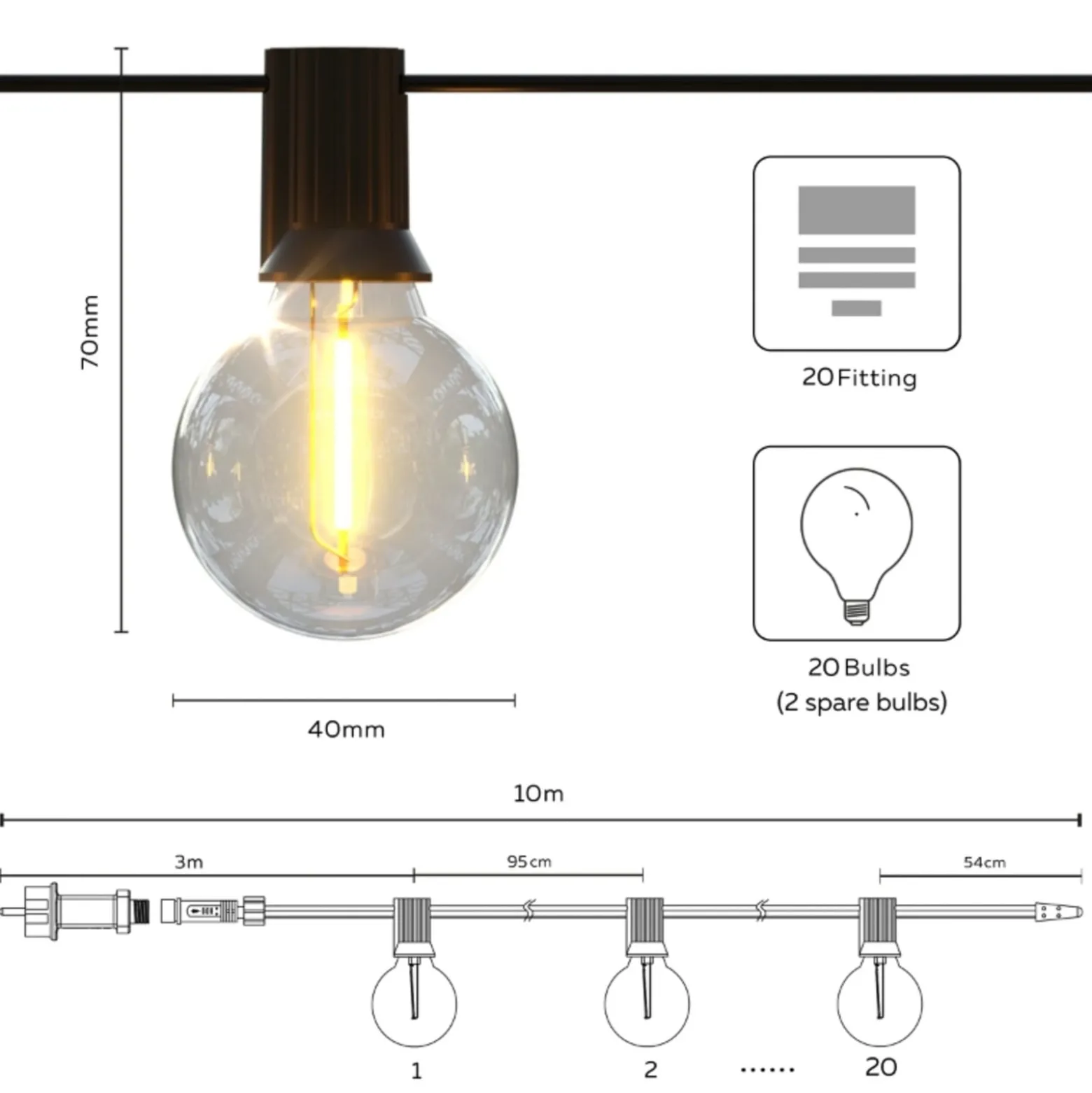 Calex Solar-LED-Lichterkette Vista, Länge 10 Meter, IP44