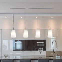 Casablanca Hängelampe Mesa, weiß, Glas, 4-flg., 120 cm, E27