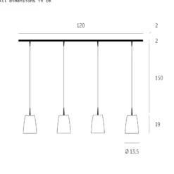 Casablanca Hängelampe Mesa, weiß, Glas, 4-flg., 120 cm, E27