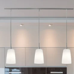 Casablanca Hängelampe Mesa, weiß, Glas, 3-flg., 100 cm, E27