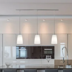 Casablanca Hängelampe Mesa, weiß, Glas, 3-flg., 100 cm, E27