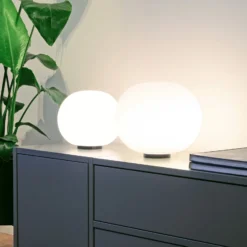 Casablanca Tischlampe Acai, weiß/schwarz, Glas, Ø 21 cm, E27