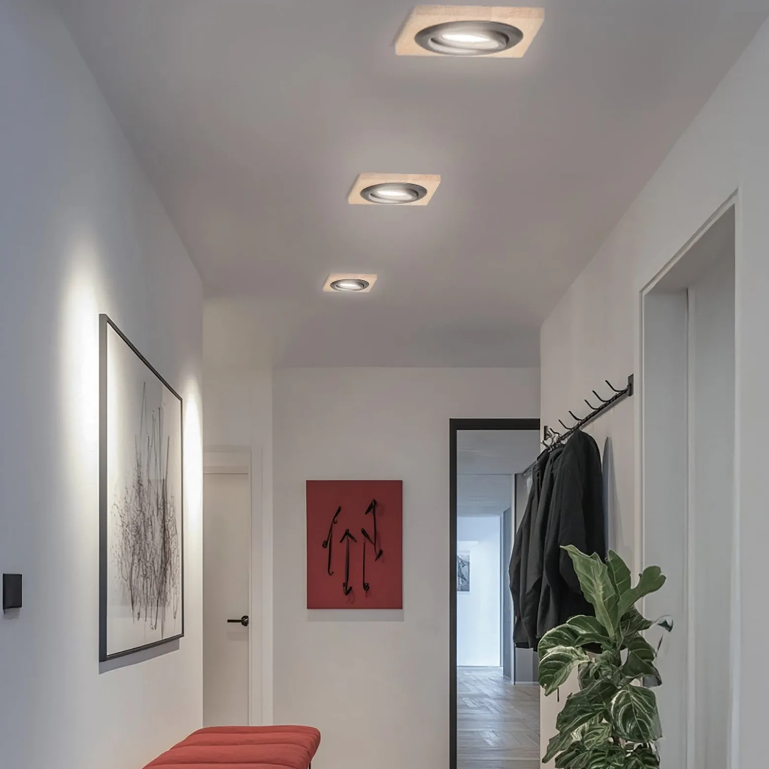 Deckeneinbaulampe Tobby, 10 x 10 cm, 3er-Set Eichenholz GU10