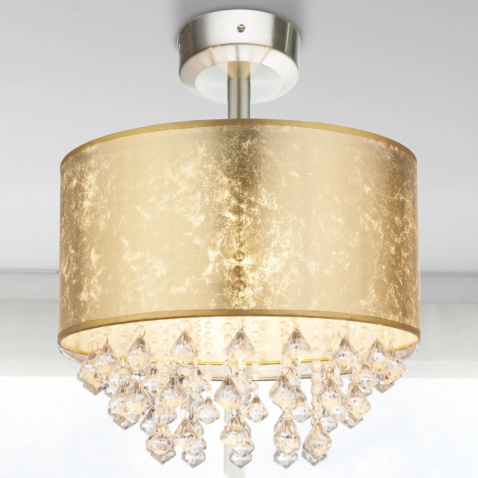 Deckenlampe Amy mit Acrylkristallen, blattgold