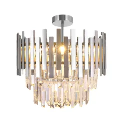 Deckenlampe Aspen Metall chromfarben, Glaskristalle, Ø 45 cm