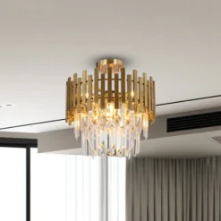 Deckenlampe Aspen, Metall goldfarben, Glaskristalle, Ø 45 cm