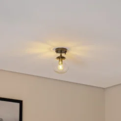 Deckenlampe Atmaca 10215, goldfarben antik, Glas klar Ø 15cm